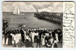 Vintage Asbury Park NJ Fishing Pier & Yacht "Emma B." 1906 Postcard